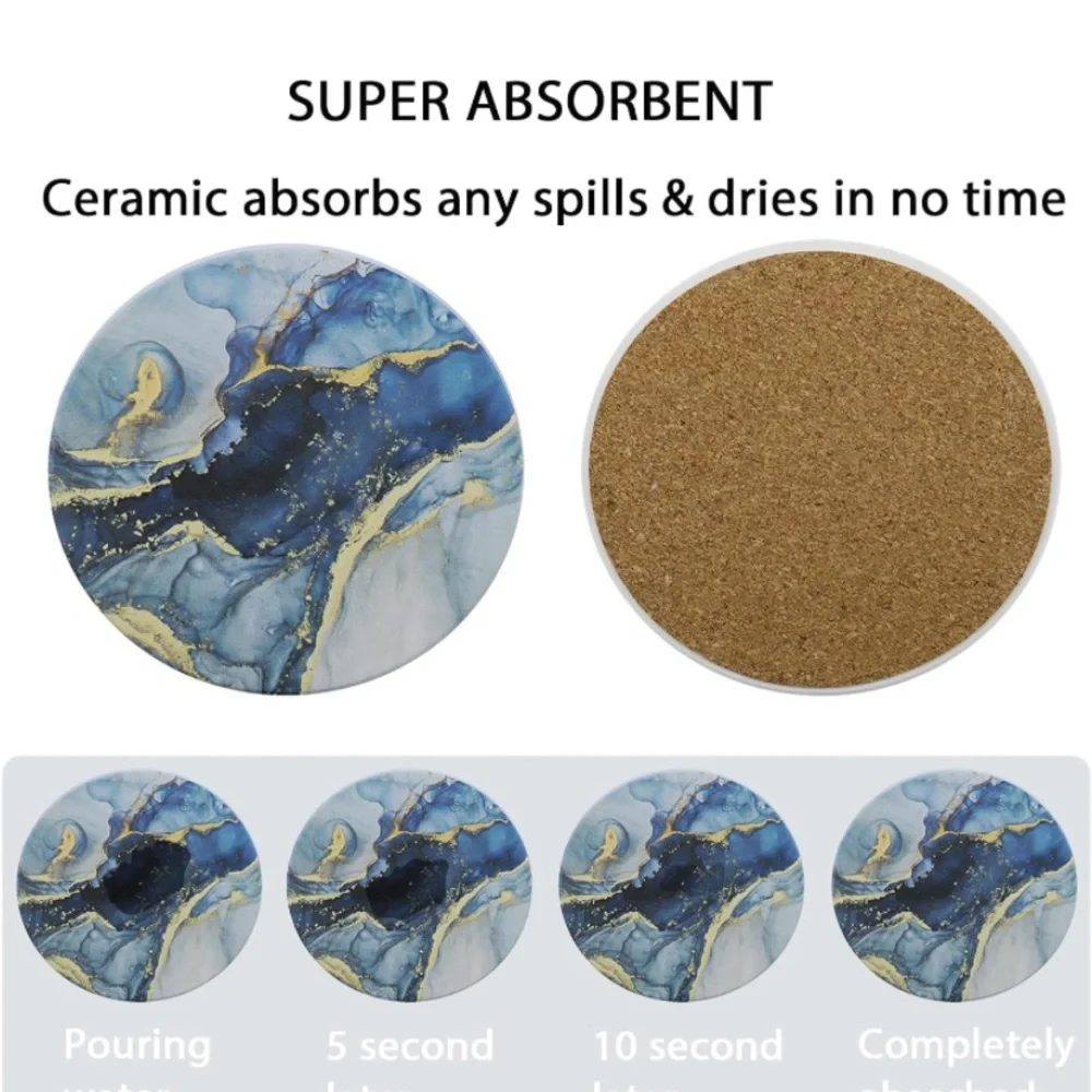 Coasters Set of 10 Marble Coasters with Gold holder Absorbent Coasters